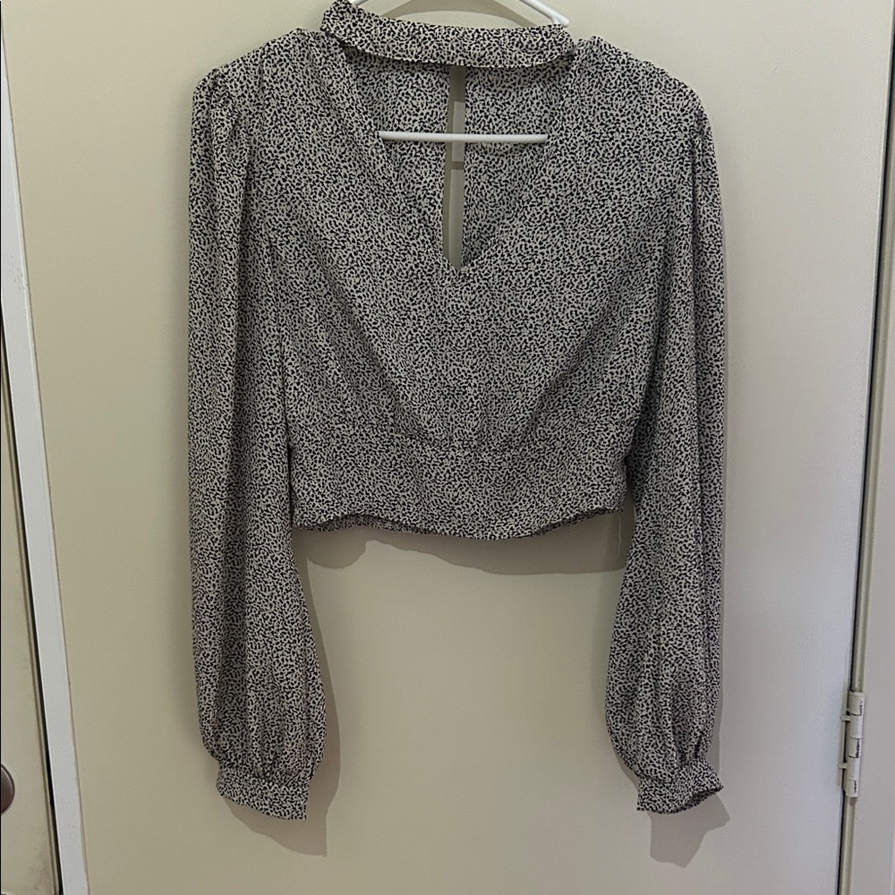 Sienna Sky Black & White Dot V-Neck Cropped Blouse